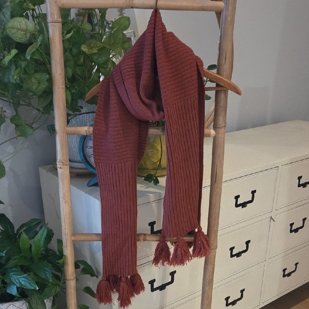 American Rag Ribbed Fringe Winter Scarf with Tassles O/S